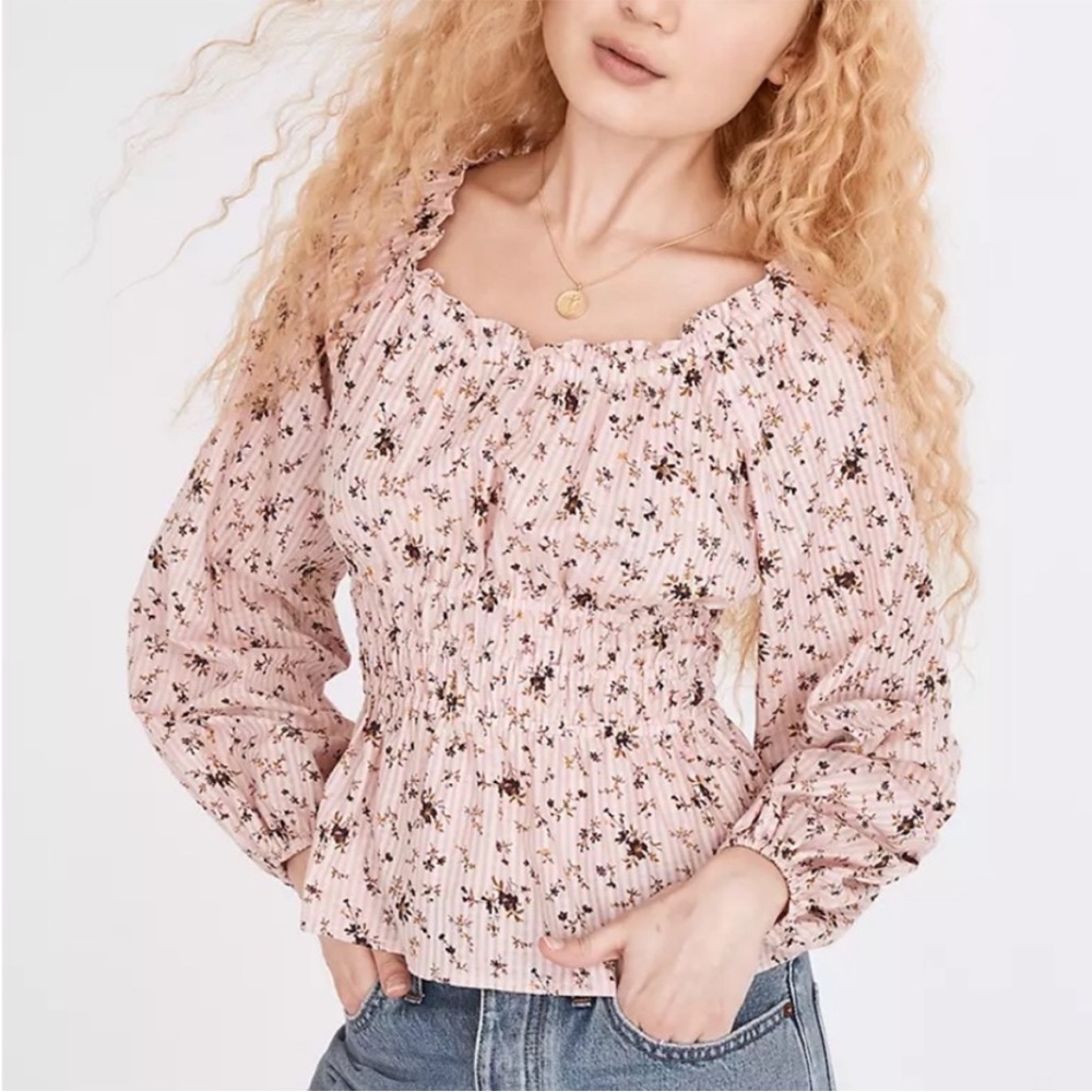 NWT  Madewell Sophia Top  in pink floral   size L